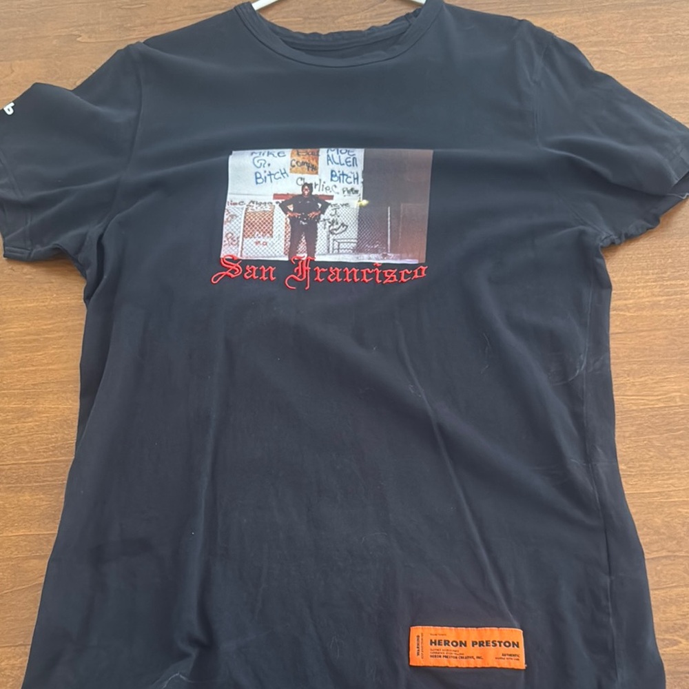 Heron Preston Black Short Sleeve Tee with Orange Tag